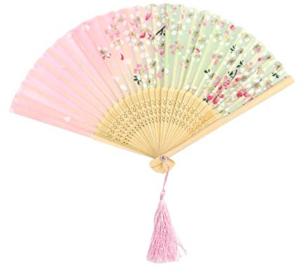 OUNONA Japanese Cherry Blossom Folding Fan Silk Handheld for Women Girls Blossoms Fan