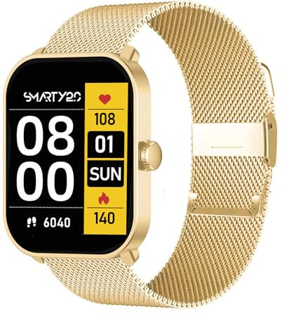 SMARTY2.0 - Smartwatch SW070L - Assistente Vocale, Chiamate Bluetooth, Contapassi, 31 Modalità Sport, Display da 1.78 - Cinturino in Maglia - Dimensioni 45x36.6x10.7 mm, Colore Dorato