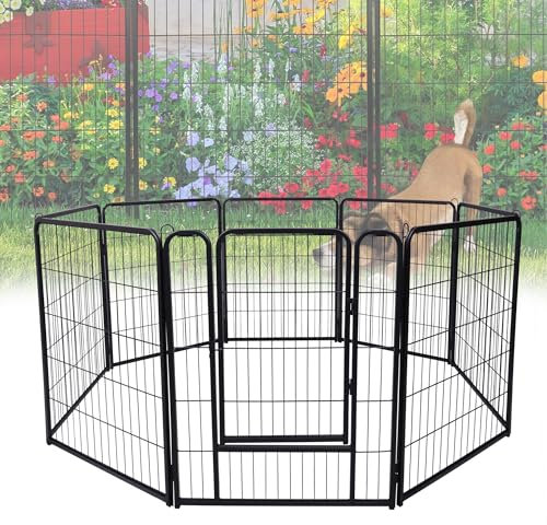 VA-Cerulean Welpenauslauf Hundelaufstall mit 1 Türen 8-teilig 65x80cm Schwarz Metallgitter Innen und draußen Käfig für Kaninchen,Katzen,Welpen