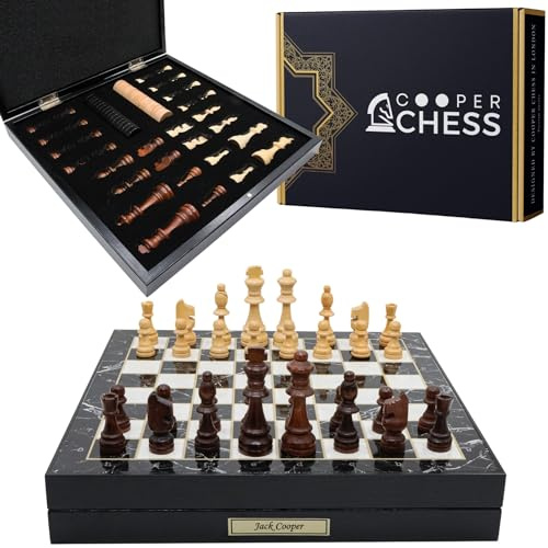 Jeu d'échecs de rangement personnalisé | 36 cm | Dames et pièces d'échecs en bois, courants d'air