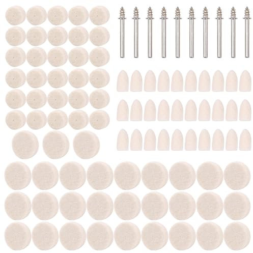 Woohome 100 Stück Filz Polieraufsatz Set Wollfilz Polierscheiben Polierköpfe mit Schaft Filzscheibe Polierset für Schmuck Glas Metall, Holz Schmuck Polieren Reinigen