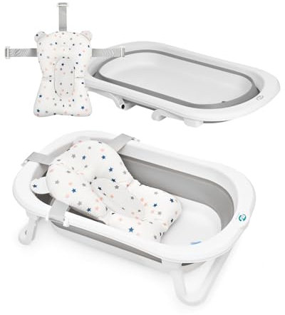MS BabyWorld - Flex + Cojín Reductor | Bañera Plegable para Bebé con Patas y Cojín Reductor Adaptable | Bañera para Bebé Fácil de Guardar | Portátil para Casa o para Llevar de Viaje