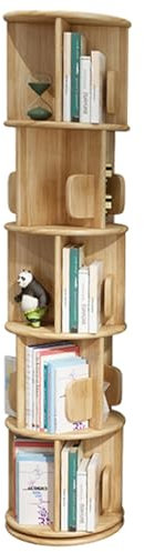 Drehbarer Bücherregal-Turm, 360-Grad-Eck-Bücherregal, drehbares Bücherregal für Schlafzimmer, Wohnzimmer, Arbeitszimmer, Bücherregal für kleine Räume (Color : Wood, S : 5-Tier)
