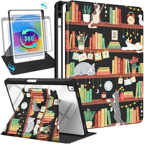 SurgeCraft Étui pour iPad 9e/8e/7e génération 10,2 pouces, support rotatif à 360 degrés avec porte-crayon pour femmes et filles, étui portefeuille mignon pour Apple iPad 7/8/9e génération