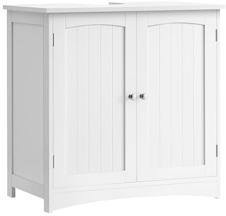 VASAGLE Meuble sous Lavabo, Meuble de Salle de Bain, Placard sous Vasque, avec 2 Portes, Étagère Réglable, Beaucoup d’Espace de Rangement, Style Moderne, 40 x 70 x 70 cm, Blanc Nuage BBC011W01