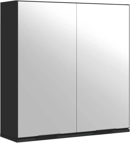 vidaXL Engineered Wood Bathroom Mirror Cabinet - Black | Modern Storage Cupboard with Mirrored Doors for Organizing Essentials | 64x20x67cm | Wall-Mounted Design
