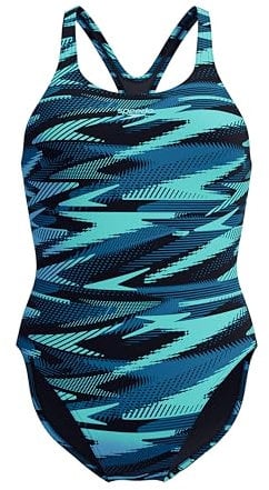 Speedo Women's Hyperboom Allover Medalist Swimsuit |Quick Drying | Fitness | Chlorine Resistant, Dark Teal, 38