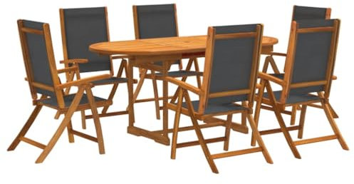vidaXL Garten Essgruppe 7-TLG., Gartenmöbel Set Tisch 6 Stühle, Lounge Sitzgruppe für Terrasse, Sitzgarnitur Gartengarnitur, Massivholz Akazie Textilene