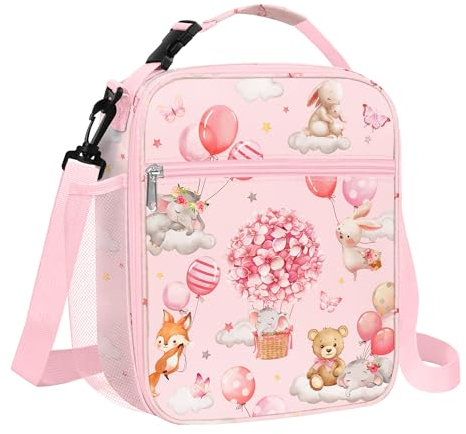 Clastyle Sac Isotherme Repas Enfant Rose Petit Sac Lunch Box Portable Sac Dejeuner Filles pour L'école,Ballon Animaux