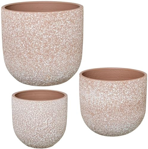DRW Lot de 3 Pots en céramique Rose Clair 20 x 20 x 18 cm