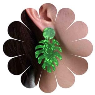 Inateannal Boho Palm Leaf Earrings Acrylic Leaf Dangle Earrings Tropical Monstera Leaf Drop Earrings Resin Green Monstera Leaf Earrings Large Statement Palm Leaves Earrings