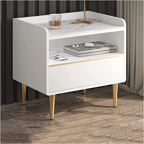 LEAOXHEY Intelligenter Nachttisch, Schlafzimmer-Nachttisch mit Schubladen, mit 1 Ablage, weiß, Nachttisch mit 1 Schublade, Schlichtes und modernes Grau (reines Weiß, 50 x 40 x 50 cm)