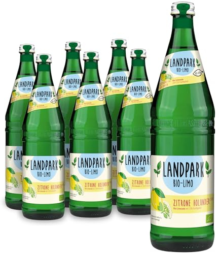 Landpark Bio-Limo Zitrone-Holunder 12 x 750 ml in Glasflaschen - keine künstlichen Farbstoffe - Aromen oder Konservierungsstoffe und sind laktose- und glutenfrei - Zitronenlimonade