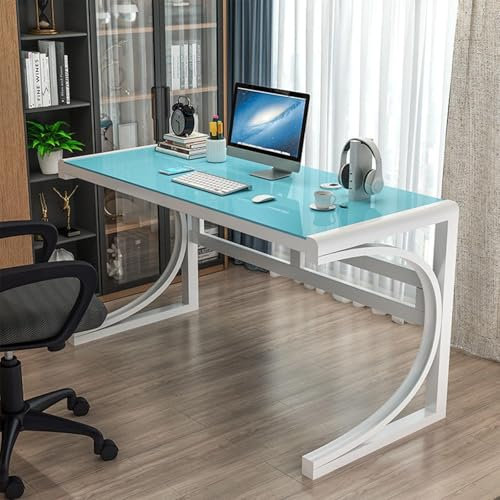 Scrivania Per Computer - Scrivania Per Computer In Vetro Temperato, Scrivania Moderna Per Ufficio Domestico Con Struttura In Acciaio Al Carbonio E Piano In Vetro, Postazione Di Lavoro Per Studio(D,80x