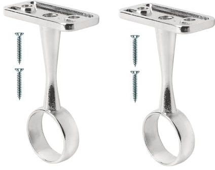 Ceiling-Mount Bracket for Up to 19mm Diameter Curtain Pole Wall Mount Rod Holder Closet Wardrobe Bracket Shower Curtain Rod Pipe Bracket with Fixing - Pack of 2