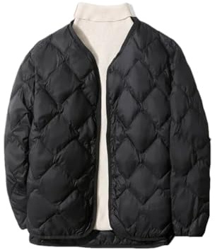 Ultraleichte Pufferjacke für Damen, Kragenlos, V-Ausschnitt, Daunenjacke, Rhombus-Genäht, schmale kurze Jacke, Schwarz , M