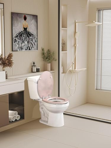 YORKSHIRE HOMEWARE 18 Universal Toilet Seat | Toilets Oval Seat with Hinges & Parts | MDF Glitter Coating Toilet Seat | Soft Close Toilet Seat | Glittering Toilet Seats Bathroom Essential (Rose Gold)
