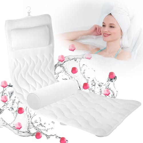 Caossuixin Badewannenkissen Ganzkörper Badekissen, Weiß Dickes Badewannenmatte mit Kissen, Luxuriöses Kissen Badewanne für Badewanne Kann Kopf, Nacken, Schulterstütze und Beine