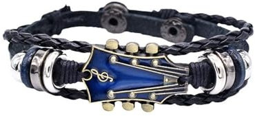 GAUEIOUR Bracelet guitare rétro en cuir synthétique pour homme et femme, bracelet musical pour homme et femme, cadeau pour amateurs de musique (bleu), 0, Cuir, Pas de gemme