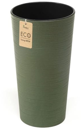 Muddy Hands Eco Friendly Chisel Plant Pot Indoor Home Outdoor Garden Square Flower Planter - Made from Recycled Plastic & Wood (Green, Tall Small Round)