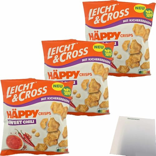 usy Bundle für Leicht & Cross Häppy Crisps mit Kichererbsen Sweet Chili 3er Pack (3x80g Packung) + usy Block