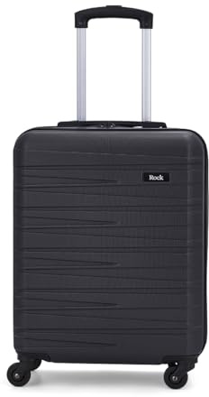 Rock Seattle Small Hard Shell Cabin Suitcase in Black - Refined Lines, Angular Patterns & Lightweight Design - Telescopic Handle & Impact-Resistant Material - 55x40x20cm 34L Capacity