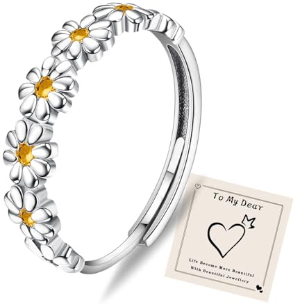HEEYA Ringe Silber für Damen Gänseblümchen Offen Verstellbarer Ring Blumenring Zierlicher Stapeln Daumenring mit Cubic Zirkonia Daumen Fingerring für Mädchen Frauen Schmuck Geschenk