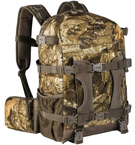 BLISSWILL Jagd-Rucksack, Jagd-Tagesrucksack mit Gewehrhalter, Jagdausrüstung, Zubehör, Geschenk für Herren, Timbreon Camo, 20 * 12 * 6 inches, Tagesrucksäcke