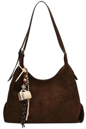Adius Handtasche aus Wildleder, Damen Vintage Veloursleder Tasche, Slouchy Wildleder Sattel Hobo Tasche, für den täglichen Gebrauch und Reisen (Dark Brown)