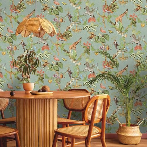 SOPHIE LAURENCE Gold Safari Jungle Animal Wallpaper – Tropical Botanical Floral Design with Zebras, Butterflies & Bees | Feature Wall Decor for Nursery or Kids’ Bedroom 10M x 0.53M