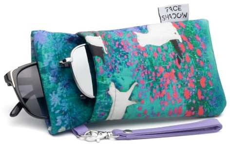 Face Shadow Double Glasses Case for Women Men Soft Sunglasses Case | Squeeze Top with Cleaning Cloth Ultra Light and Portable