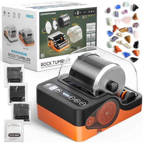 Professionelle Rock Tumbler Maschine, Steinpoliermaschinen-Set für Kinder, Erwachsene und Steinsammler, 3-Gang-Motor & 9-Tage-Timer, Geologie-Hobby-Spielzeug-Geschenk （Orange 2026 Upgrade）