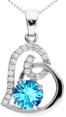 Löb 750 Weißgold vergoldet Halskette Infinity Herz Zirkonia Silber Blau, Damen Kette Herzform Anhänger Herzanhänger Herzkette Glitzer Strass Stein