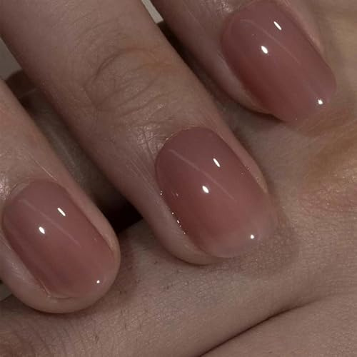 Unghie finte ovali in gel morbido, 24 pezzi, color miele pesca, rosa, con design, riutilizzabili, copertura completa, con linguette di colla, per donne
