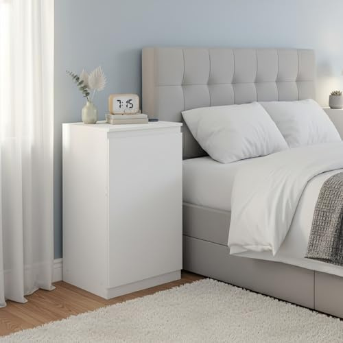 GOKHOMX Table de Chevet Blanc avec 1 Porte Réversible et Étagères Réglables, Table d'Appoint Chevet de Lit, Petite Commode Chambre, Meuble de Rangement pour Chambre Salon Bureau, 40 x 40 x 75 cm