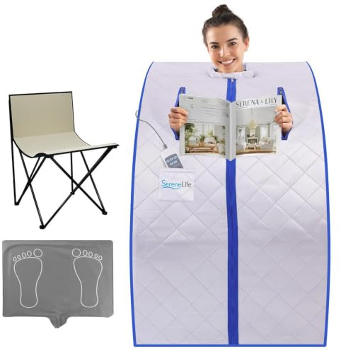 SereneLife Portable Home Sauna Zelt - Einpersonen Indoor Infrarot Sauna mit Heizfußpolster, Stuhl & Fernbedienung - Persönlich für Entspannung & Entgiftung