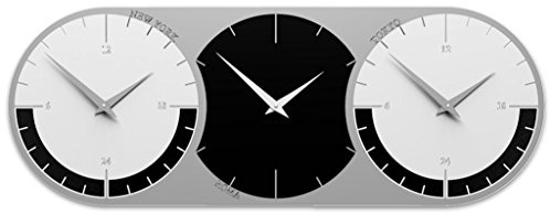CalleaDesign 73 cm Orologio da parete con 3 fusi orari da personalizzare nero