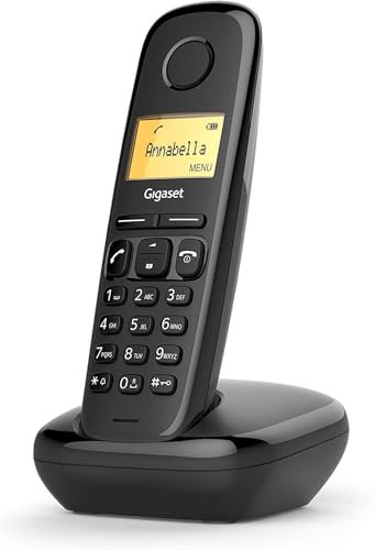 Gigaset A170 SINGLE - Téléphone fixe sans fil de base avec grand écran et technologie ECO DECT à économie d'énergie - Noir