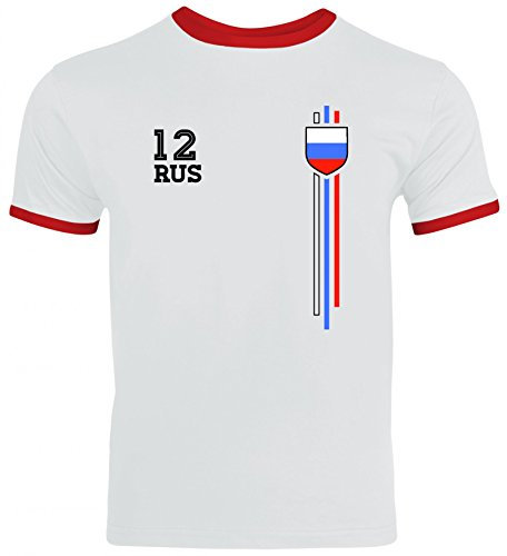 Russia Poccnr World Cup Fussball WM Fanfest Gruppen Herren Männer Ringer Trikot T-Shirt Streifen Trikot Russland, Größe: L,White/Red