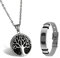Aroncent Unisex Kette mit Lebensbaum Anhänger Verstellbar Armband Set Edelstahl Silber & Schwarz