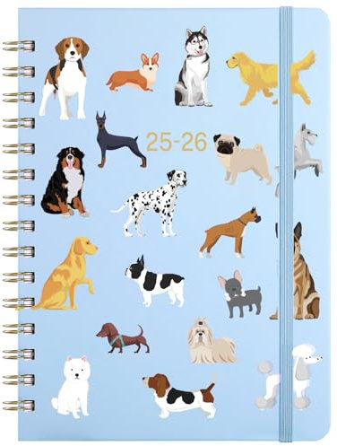 Planer 2023-2024,Akademischer Wochen- und Monatsplaner 2023-2024 mit Registerkarten, Juli 2023,Juni 2024, Hardcover mit Rückentasche + dickes Papier + Gebändert, T Win-Wire Bindung – niedliche Hunde