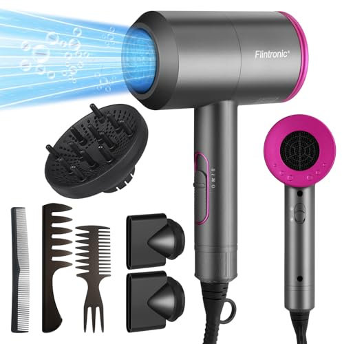Flintronic Föhn, Fön, 2000W Föhn Ionen Haartrockner AC Motor, 4-in-1 Haarfön, Reisefön Hair Dryer mit 1 Diffusor & 2 Konzentrator-Düse | 2 Heiz & 3 Geschwindigkeitsstufen