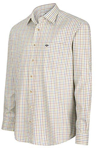 Hoggs of Fife Inverness Cotton Tattersall Shirt - Wine/Blue/Green Large White