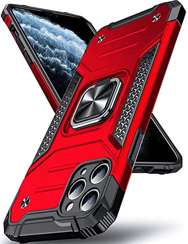 DASFOND Armor Hülle für iPhone 11 Pro Max Case mit Kameraschutz Militär Stoßfest Handyhülle [Upgrade 2.0] 360 Grad Metal Ring Halter Ständer Schutzhülle [für Handyhalterung Auto Magnet], Rot