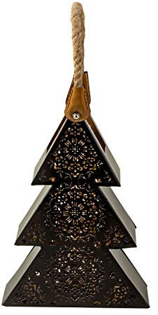 Mel-O-Design Laterne Metall Tannenbaum schwarz - innen Gold - Höhe 18 cm - Weihnachten