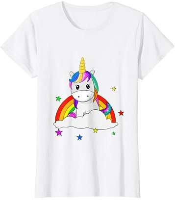 Unicorns are very popular with girls - Mädchen T-Shirt mit Einhorn, Regenbogen und Sternen - Blau - X-Small - Kurzarm - Klassische Passform