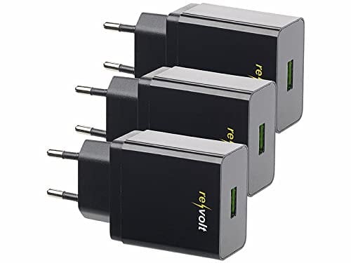 revolt Schnellladegerät Handy: 3er-Set 230-V-USB-Netzteil, Quick Charge 3.0, 5-12 V, max. 18 W (USB Schnellladestecker, Ladegerät für Handy, Schnellladekabel)
