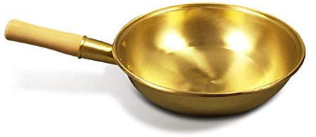 Poêle Wok en cuivre pur avec poignée en bois épais Couleur : cuivre 34 cm