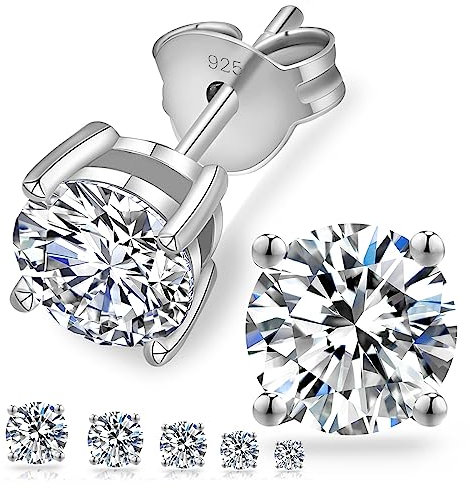 KRKC&CO Moissanite Ohrringe Silber 925 Damen, 0,6/1/1,2/1,6/2/3 Karat Moissanit Diamant Ohrstecker, VVS1 D Farbe, 14K Gold/Weißgold allergiefrei (5,5 mm丨1,2 ctw丨0,60 ct Einzel, Silber 4-Krappen)