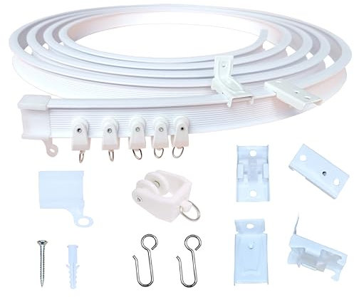 HWHP Zone - Gordijnrail, plafondgordijnrail, flexibele en buigbare gordijnrail set voor platte erkerramen, ruimteverdelers en campervans, aanbieding aan wand- en plafondhouders (5m Kit)